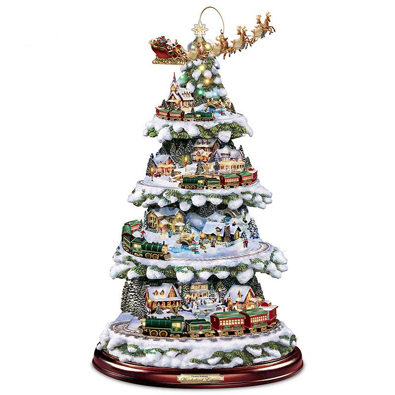 Christmas Tree Window Stickers Rotating Sculpture Train Christmas Decorations Home Furnishings