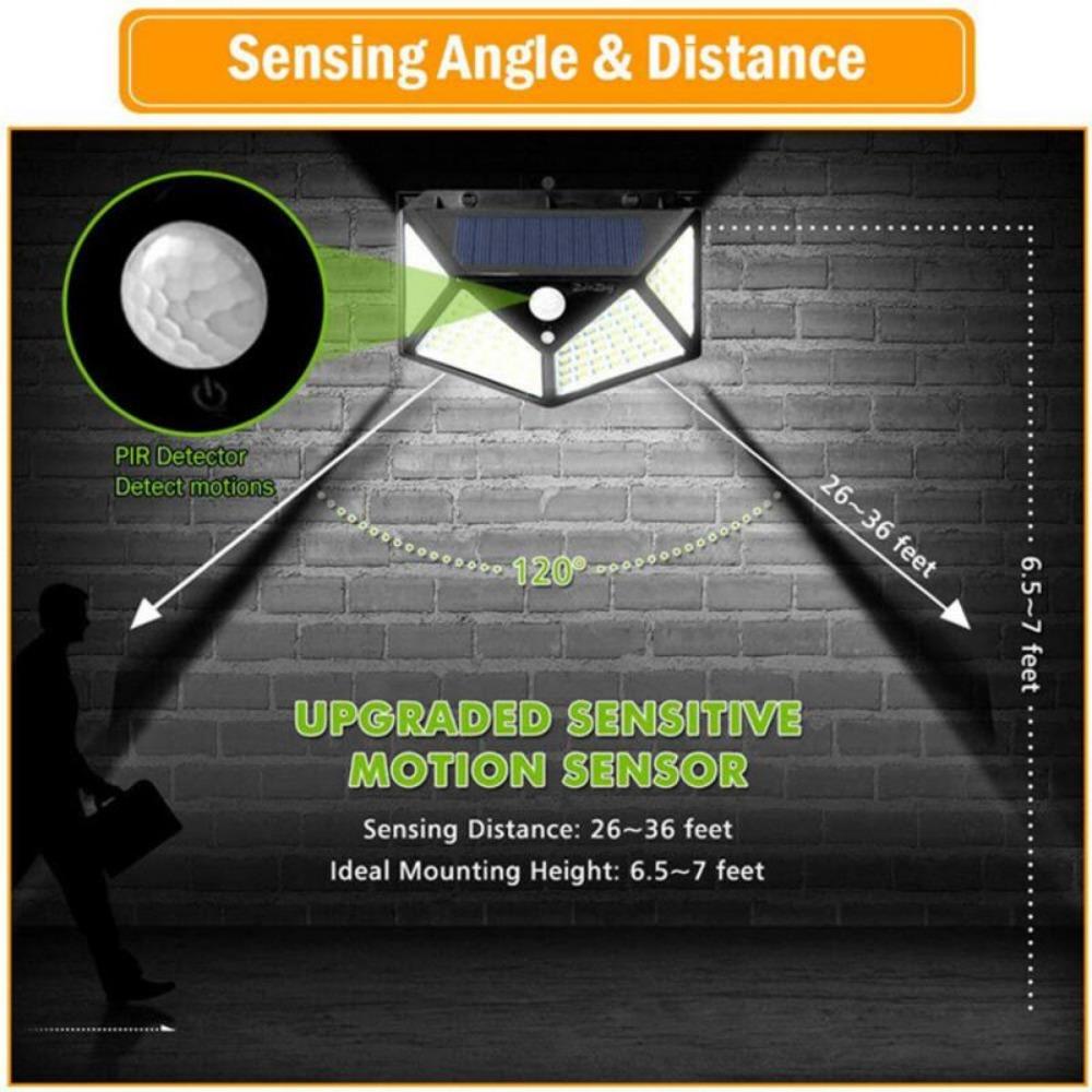 100 светодиодных солнечных настенных светильников, уличный солнечный светильник, водонепроницаемый датчик движения, солнечный свет, уличный фонарь для украшения сада