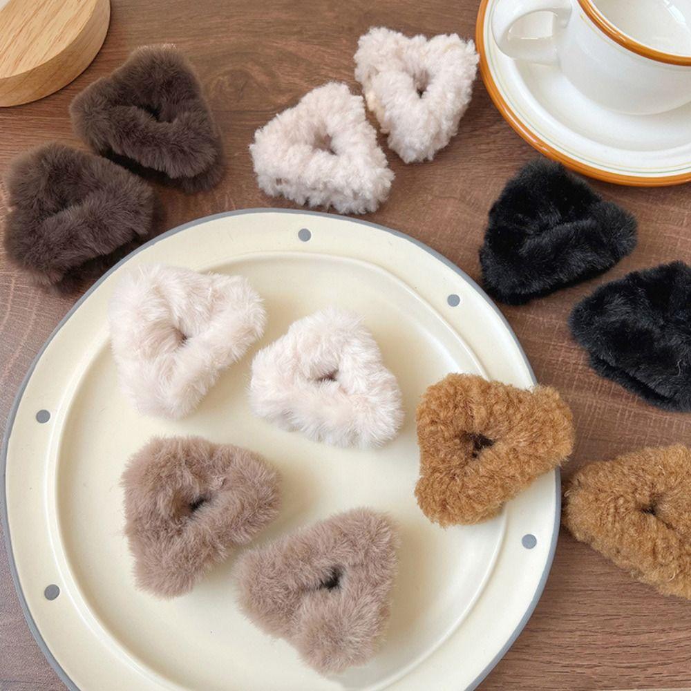 Hollow Plush Cat Ear Hair Clip Lambhair Mini Cat Ear Hairgrip Sweet Small Bear Ear Hair Claw Daily