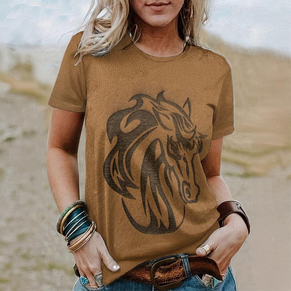 Летние винтажные футболки с 3D-принтом «Лошадь», женская уличная одежда, повседневная мода 2000 года, футболка с коротким рукавом, футболки с круглым вырезом, топы, одежда