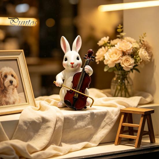 Милая Фигурка Кролика, Играющего на Скрипке, Украшение, Фигурка Животного из Синтетической Смолы, Статуэтка, Реалистичная Ручная Роспись, для Сада, Патио, Газона