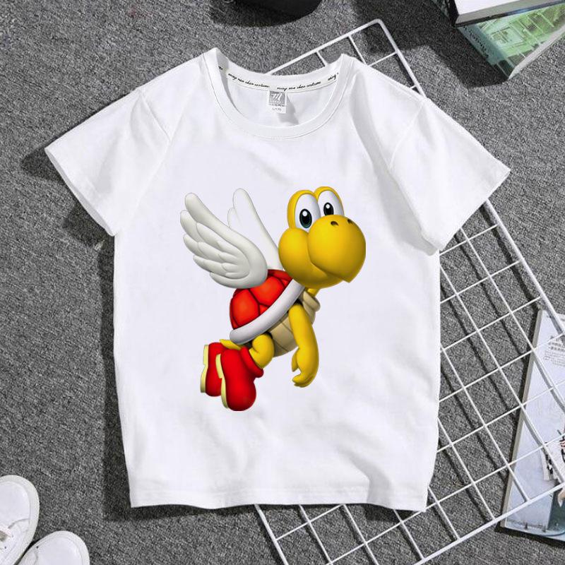 Children's round neck white cartoon game T-shirt