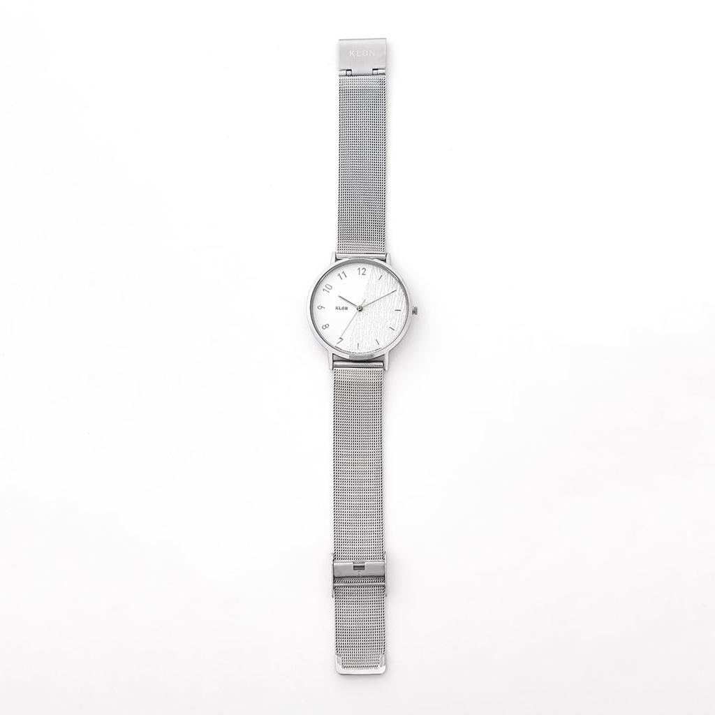 Часы KLON CONNECTION HALFGRAIN LATTER 38 мм с серебристым корпусом и сетчатым ремешком с текстурой дерева -СЕРЕБРИСТАЯ СЕТКА- Часы, Рождественский/Праздничный Ремешок, Отделка,