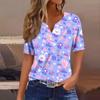 Women's Casual Print V-Neck Short Sleeve Decorative Button T-Shirt Top