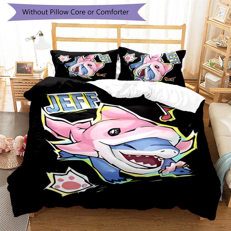 3pcs Jeff the Land Shark2 pattern bedding set duvet cover set includes duvet cover &pillowcases, perfect all season bedroom decoration & gift
