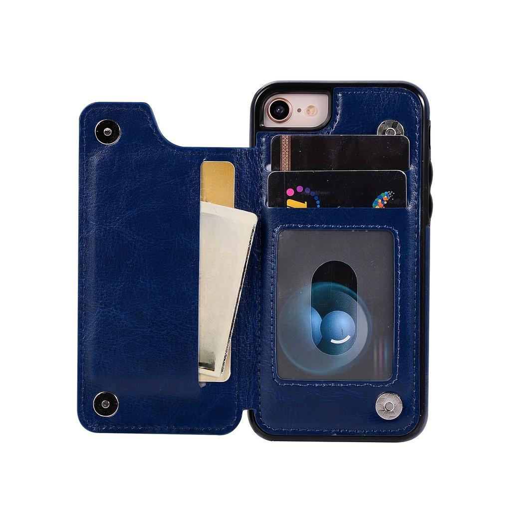 Чехол для телефона-кошелька с держателем для карт, чехол с подставкой для карт из искусственной кожи, двойной магнитной застежкой и прочным противоударным чехлом, для IPhone