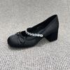 Shoes For Women Korean Style With Bow Square Heels Woman Pumps Promotion Hot And Low Price Non Slip Summer 2024 Discount Social