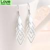 New Fashion 925 Sterling Silver Stackable Hollow -Out Rhombus Mosaic Cubic Zircon Earrings For Women Long Tassel Jewelry Gift