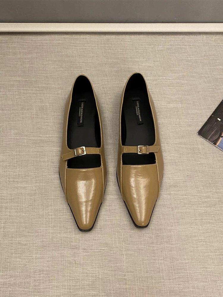 Остроконечные темпераментные туфли Мэри Джейн, женские туфли, новинка весны и осени 2024 года, французские туфли на низком каблуке для позднего вечера, маленькие кожаные туфли