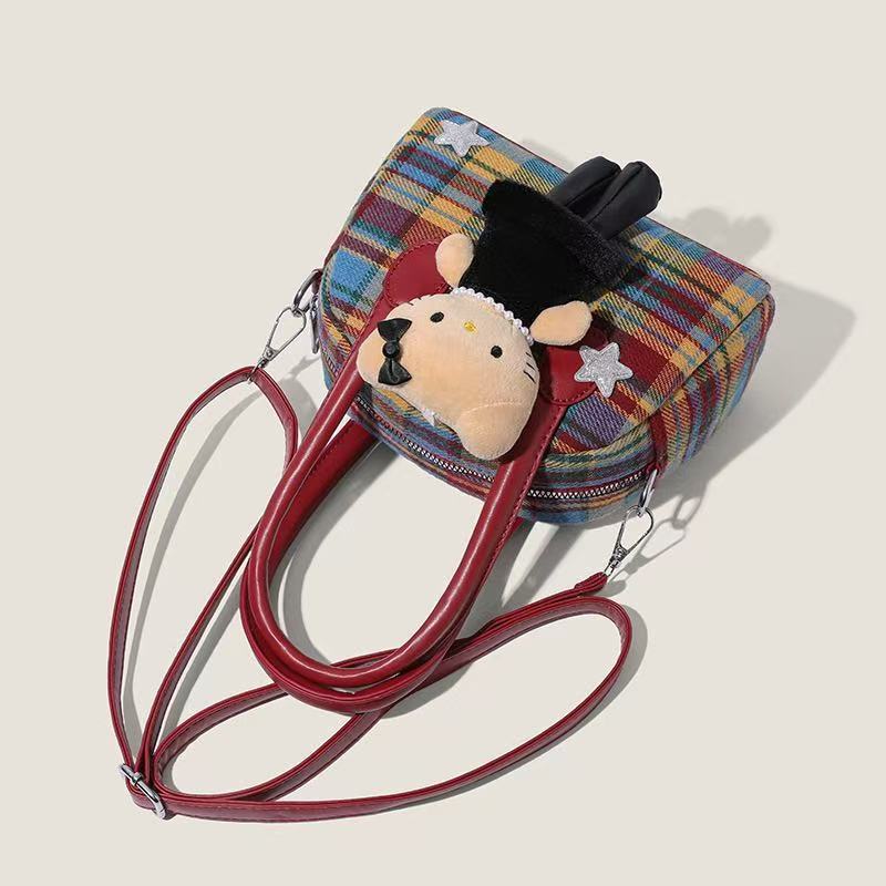 Складная сумка через плечо Hello Kitty из ПУ с красно-клетчатым узором для повседневного использования