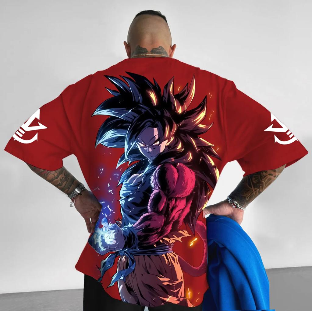 2026 Новый Летний Dragon Ball Z Веджета Великий Обезьяна Хлопок Принт на Спине Винтажная Свободная Повседневная Унисекс Футболка для Фанатов DBZ Y2k