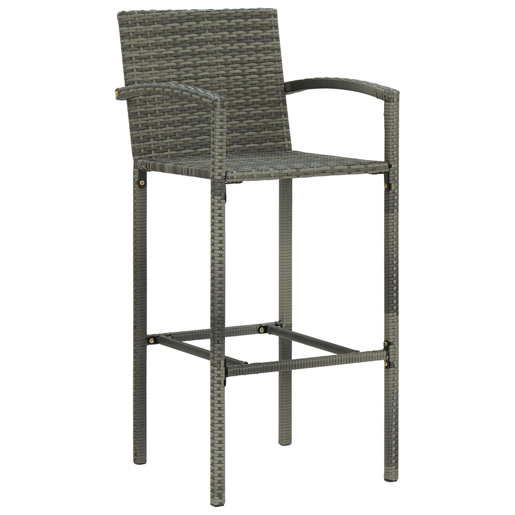 5 Piece Garden Bar Set with Armrests Grey Poly Rattan