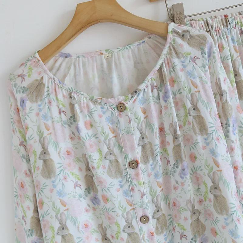 Женский повседневный пижамный комплект из бамбукового волокна - Милый весенне-летний стиль знаменитостей из Интернета с топом с длинными рукавами и брюками