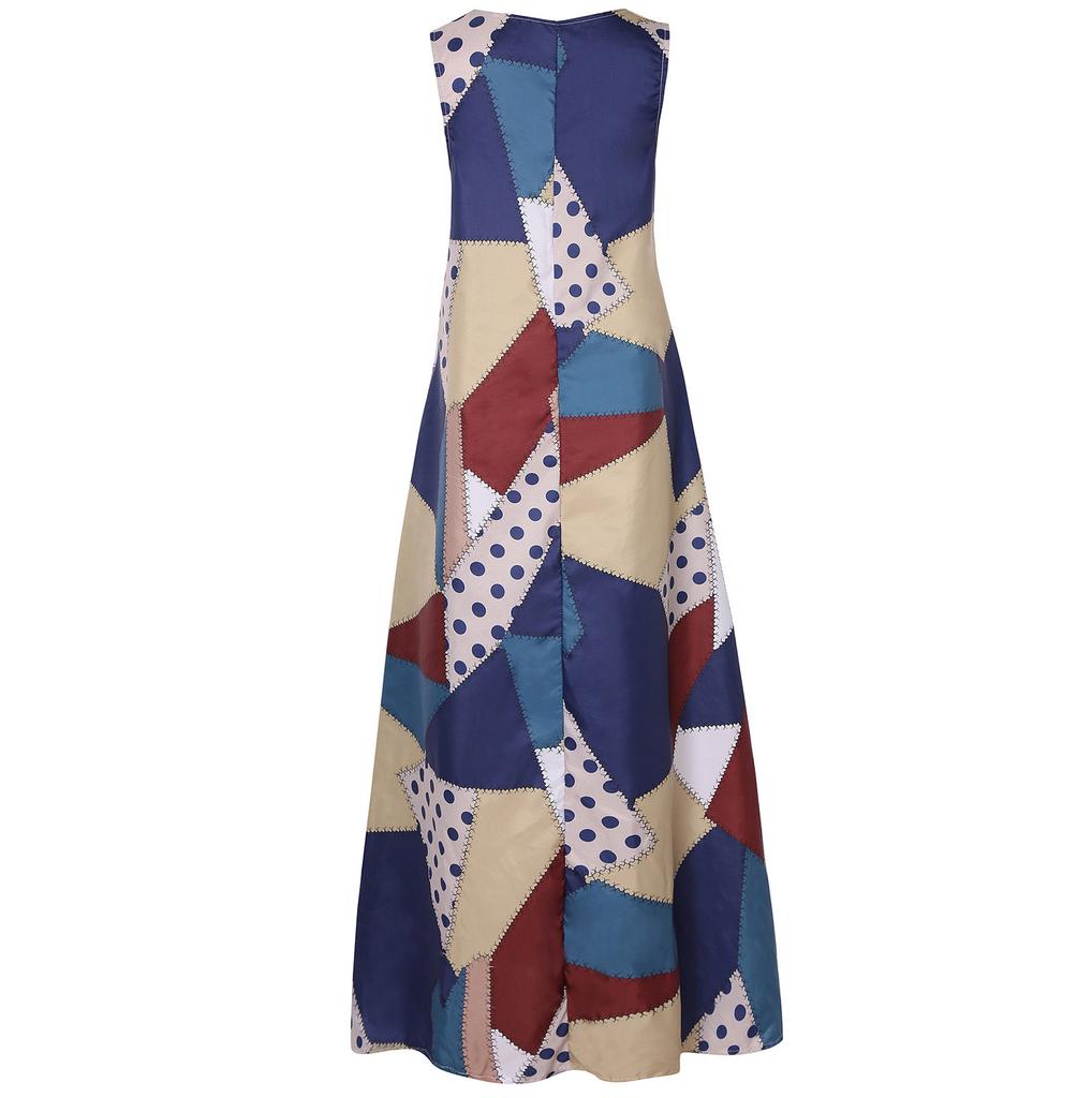 Женское модное повседневное ретро-платье с принтом и v-образным вырезом без рукавов, карманное платье