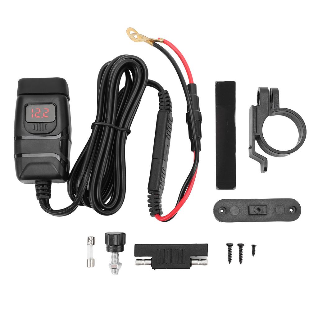 Motorcycle USB Charger Quick Charging 3.0 Dual USB Motorcycle Phone Charger with Voltmeter and ON Off Switch for Tablet