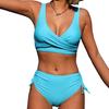 Женский комплект бикини из 2 шт./компл., бюстгальтер без рукавов с v-образным вырезом и высокой талией, трусы с боковыми завязками, комплект с контролем живота, костюм для плавания, купальный костюм