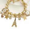 Women Fashion Eiffel Tower Stars Flower Poker Pendants Faux Leather Bracelet Jewelry