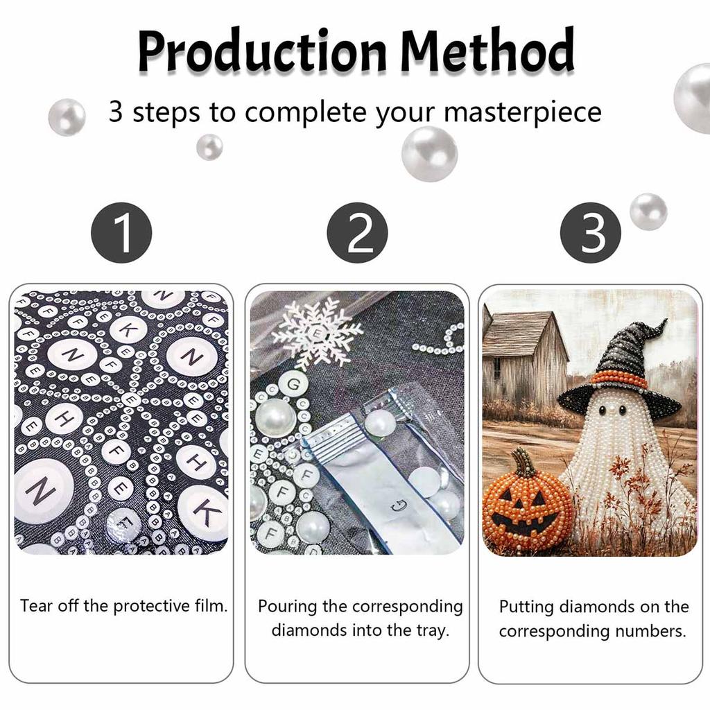 Halloween pearl painting art full pearl handmade diy ghost and pumpkin home decorations
