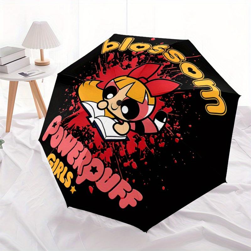 1pc Powerpuff Girls Automatic Outdoor Umbrella with Folding feature - Compact Travel Umbrella, Perfect Gift for Birthday, Christmas, , 048