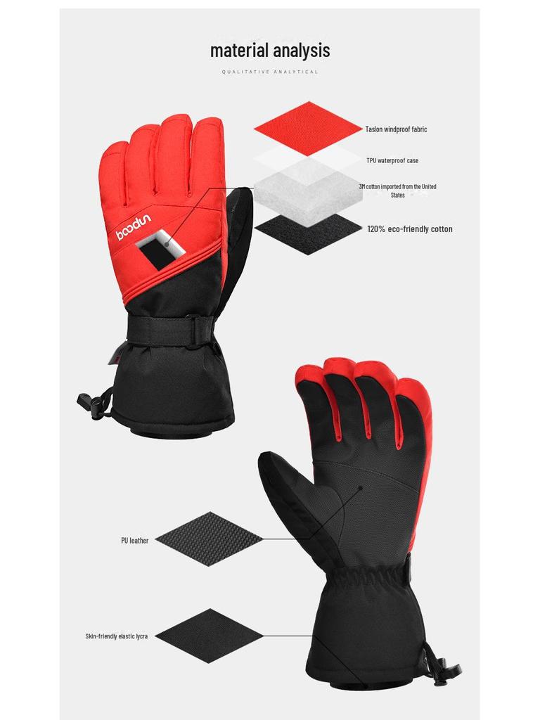 Boden 1384 Winter Ski Gloves: Warm, Cold-Resistant, Touchscreen Compatible, Plus Velvet Lining for Single and Double Board Use