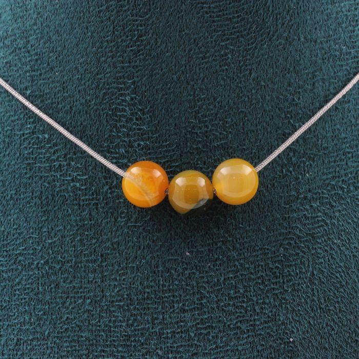 Stones and Minerals. 3 Yellow Sardonyx 8mm Pearl Necklace Stainless Steel Chain Women's, Men's Necklace. Customizable Size.