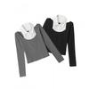 HeyHenry Womens Slim Fit Short Long Sleeve T-Shirt Korean Style Color Block Patchwork Top
