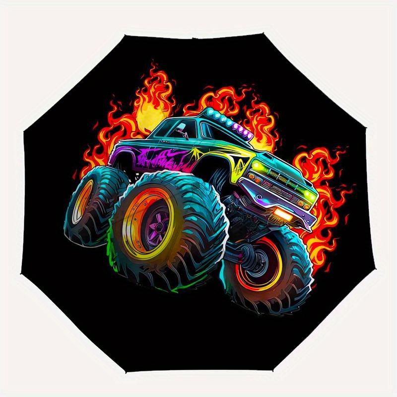 1pc Monster Truck Flames Decal Sticker Umbrella with Plastic Handle,Suitable for All Seasons Home Travel Outdoor UmbrellaM1057