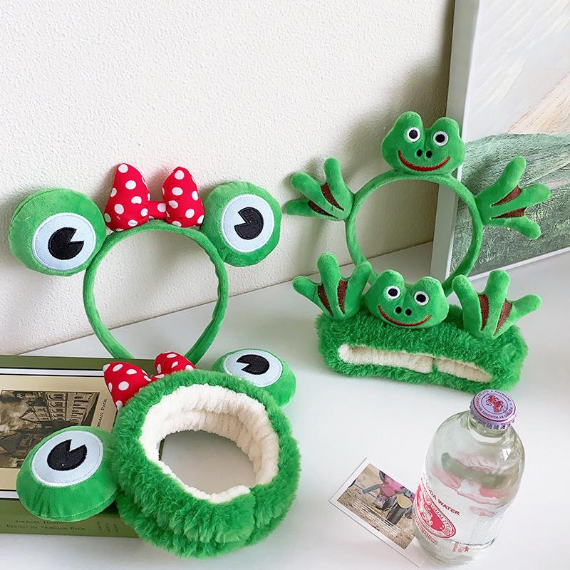 Мультяшные большие глаза лягушки, плюшевые обручи для волос с бантом для женщин, сладкий макияж, повязка для волос, повязка на голову, аксессуары для волос для девочек, корейские головные уборы