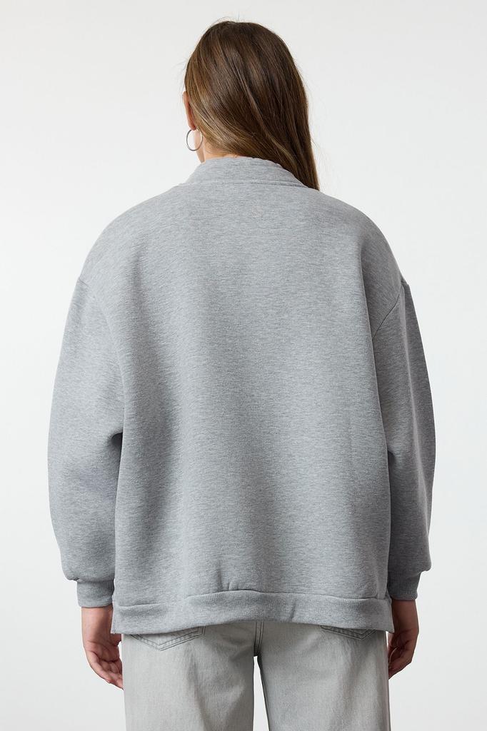 Женская модная стильная толстовка темно-синего цвета с застежкой-кнопкой большого размера с окантовкой из толстого флиса внутри вязаная толстовка