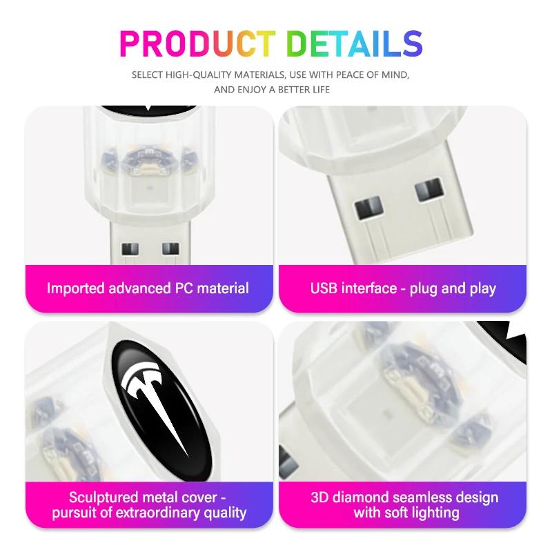 Car Sticker Tesla For Tesla Car Mini USB LED Ambient Light Decorative Atmosphere Lamps Model 3 Y S X Roadster