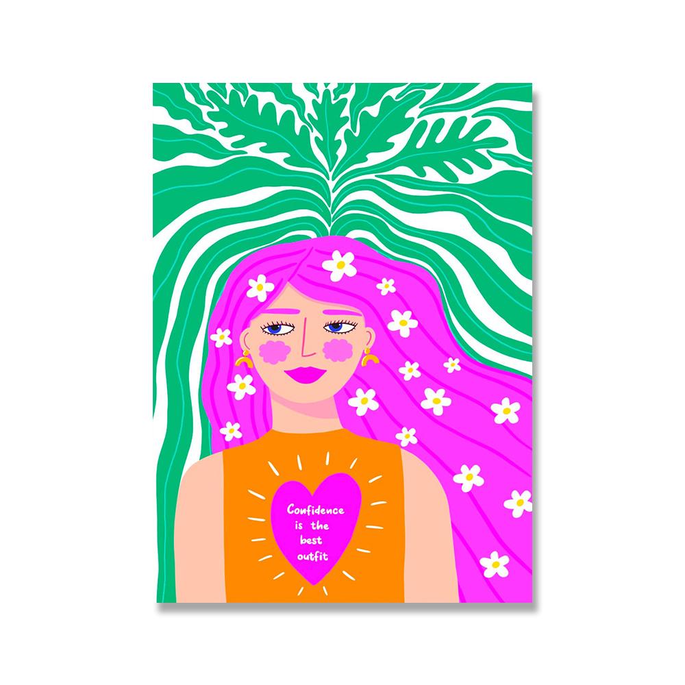 Позитивная добрая девушка Цитата Плакат Настенная печать Абстрактная картина на холсте с розовым цветком Красочные бохо гостиная домашний декор Картина