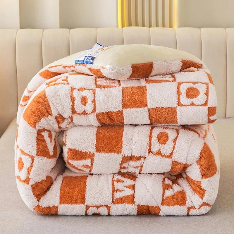 Thick Warm Imitation Lambswool Winter Blanket for Bed Soft Jacquard Coral Fleece Quilt Double Sided Plush Weighted Blanket 2-5kg