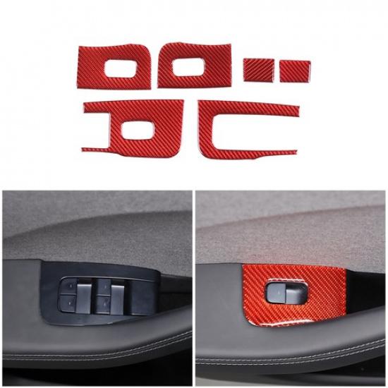 Red Carbon fiber Window Lift Switch Button Trim Sticker For Tesla Model 3 23-24