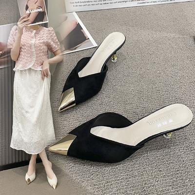 Модные Простые Горячо Продаваемые Туфли Женские 2025 Женские Шлепанцы Каблук Острый Носок Высокие Плоские Тонкие Слайды Сексуальные Лодочки Туфли на Высоком Каблуке