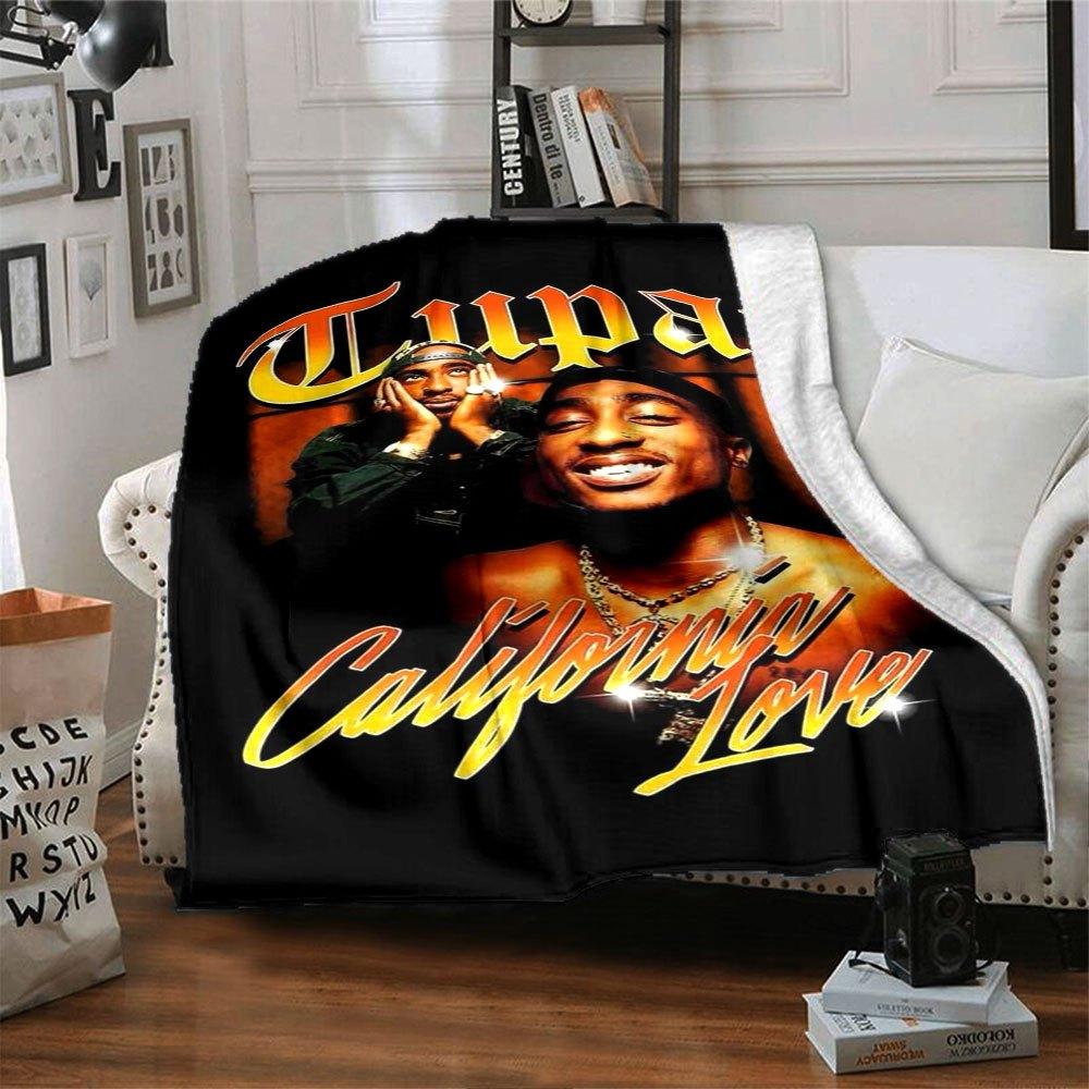 1pc 2Pac Hip Hop Blanket Soft Lightweight All Season Multi Purpose Throw for Sofa, Bed, Office & Picnics, French Style with Iconic Album Art & Quotes