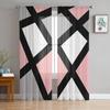 Pink Black Grey Geometric Square Sheer Curtains for Living Room Decoration Window Curtains Kitchen Tulle Voile Organza Curtains