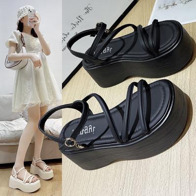 Модные босоножки на платформе 7 см для женщин, лето 2024, новые модные босоножки на высоком каблуке с узкими ремешками для женщин, римские пляжные туфли с открытым носком