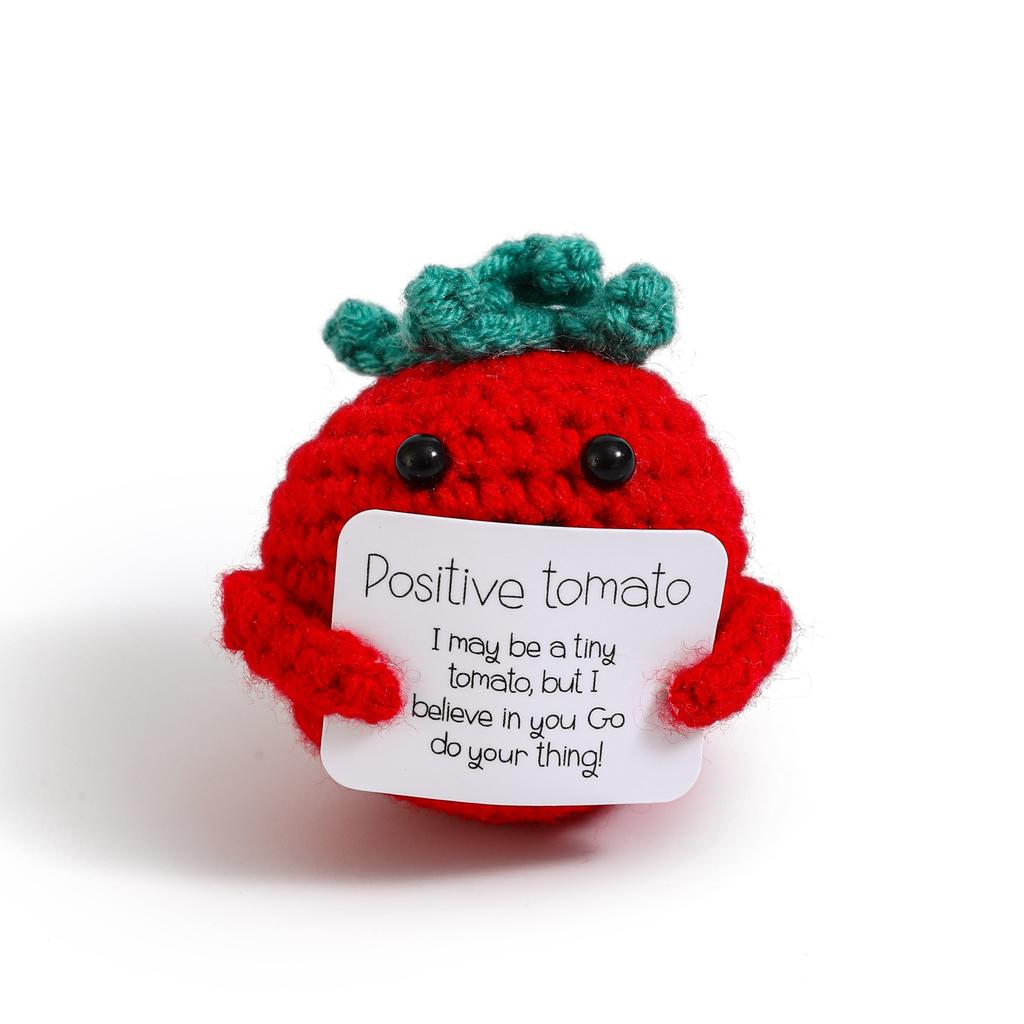 Positive Crochet Potato Doll with Card Handmade Knitted Emotional Support Hug Pocket Cucumber Ornament Room Decor Christmas Gift