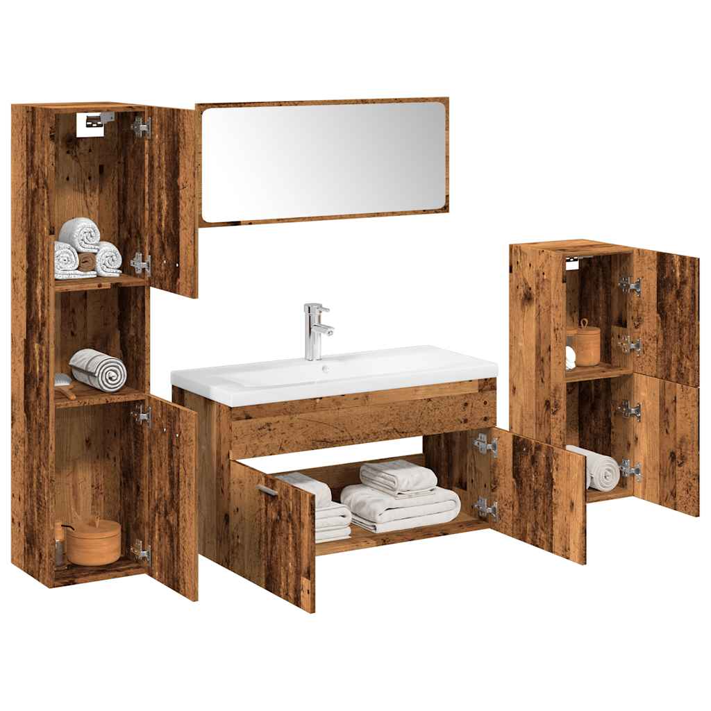 5 Piece Bathroom Furniture Set Reclaimed Wood Look Engineered Wood