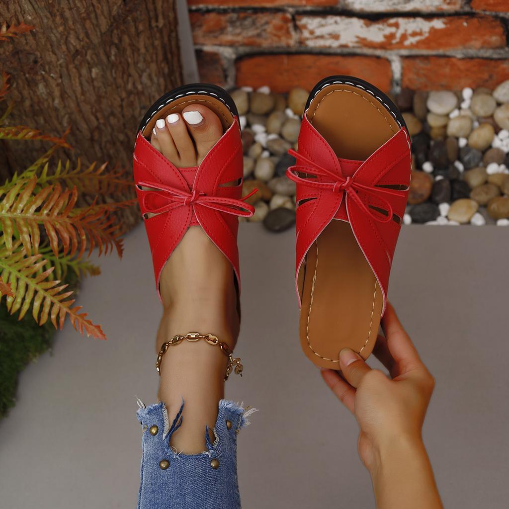 2024 Women's Summer New Fashion Hollow Bow Designer Sandals Outdoor Casual Open-Toe Beach Shoes Shallow Slip-on Wedge Slippers