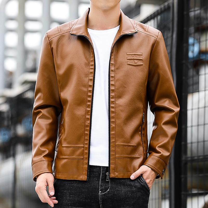 Autumn and Winter New Men's Leather Jacket Jacket Jacket with Plush and Fashionable Slim Fitting Youth Casual Motorcycle Jacket Leather Jacket