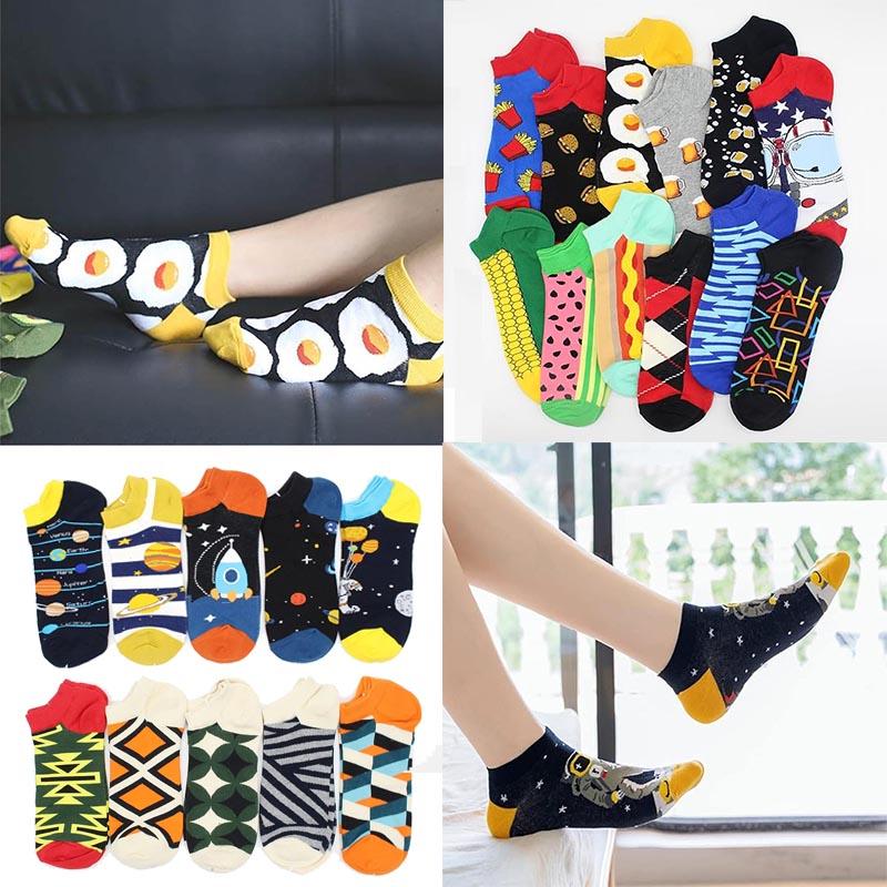 5 пар мужских и женских носков геометрического цвета, повседневные носки-лодочки, клетчатые полосатые носки
