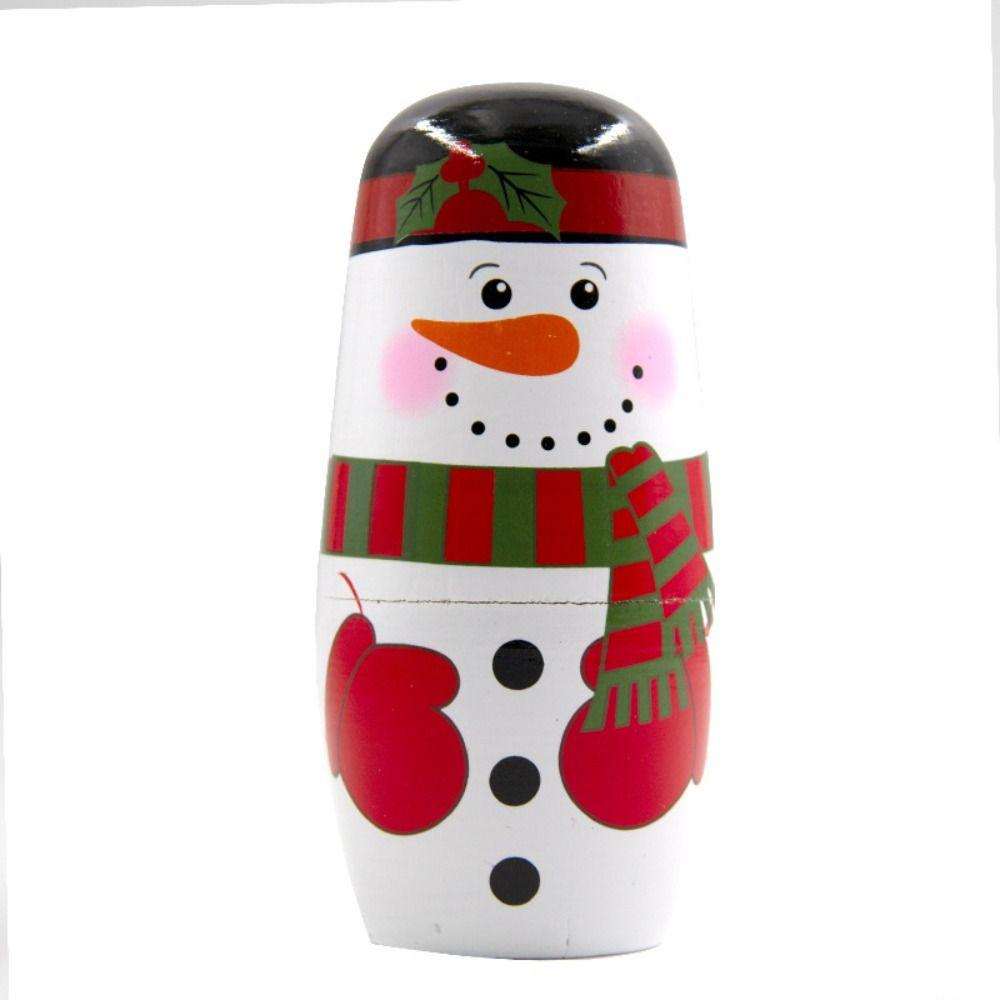 Wood Xmas Matryoshka Doll Smooth Christmas Nesting Dolls Cute Snowman Russian Doll Christmas