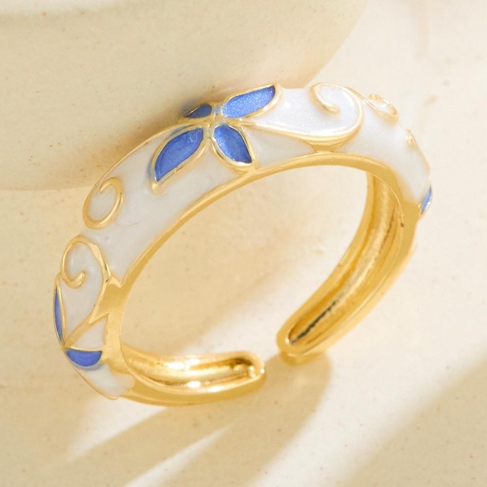 Colorful Flower Open Ring Versatile Drip Glazing Ring Unisex Oil-Drop Enamel Ring  Gift