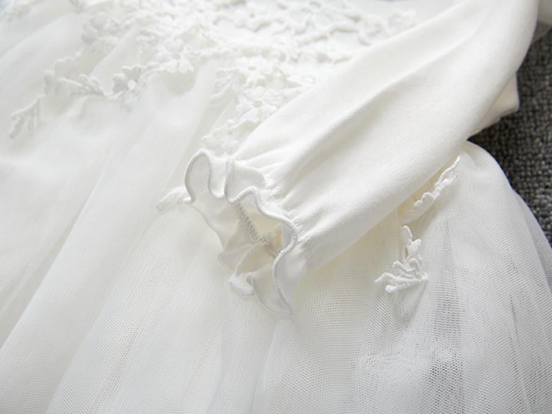 Princess Baby Girl Tassel White Dress Long Sleeve Spring Autumn Lace Party Dresses + Hats