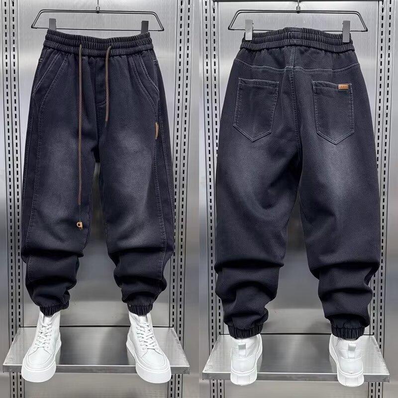 Y2k Fashion Japanese Harajuku Baggy Harem Jeans Men Black Korean Streetwear Hip Hop Casual Denim Pants for Street Daily Wear