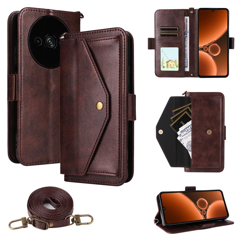 For Oukitel C59 Pro Leather Case Magnetic Closure Wallet Stand Phone Cover with Crossbody Strap