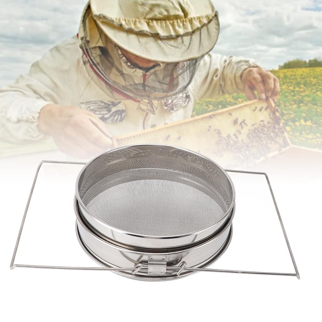 Stainless Steel Honey Strainer, Double Sieve Beekeeping Equipment, Mesh Filter Strainer for 5 Gallon Bucket with Up to 16.5 Inch Extendable Arms, Desi