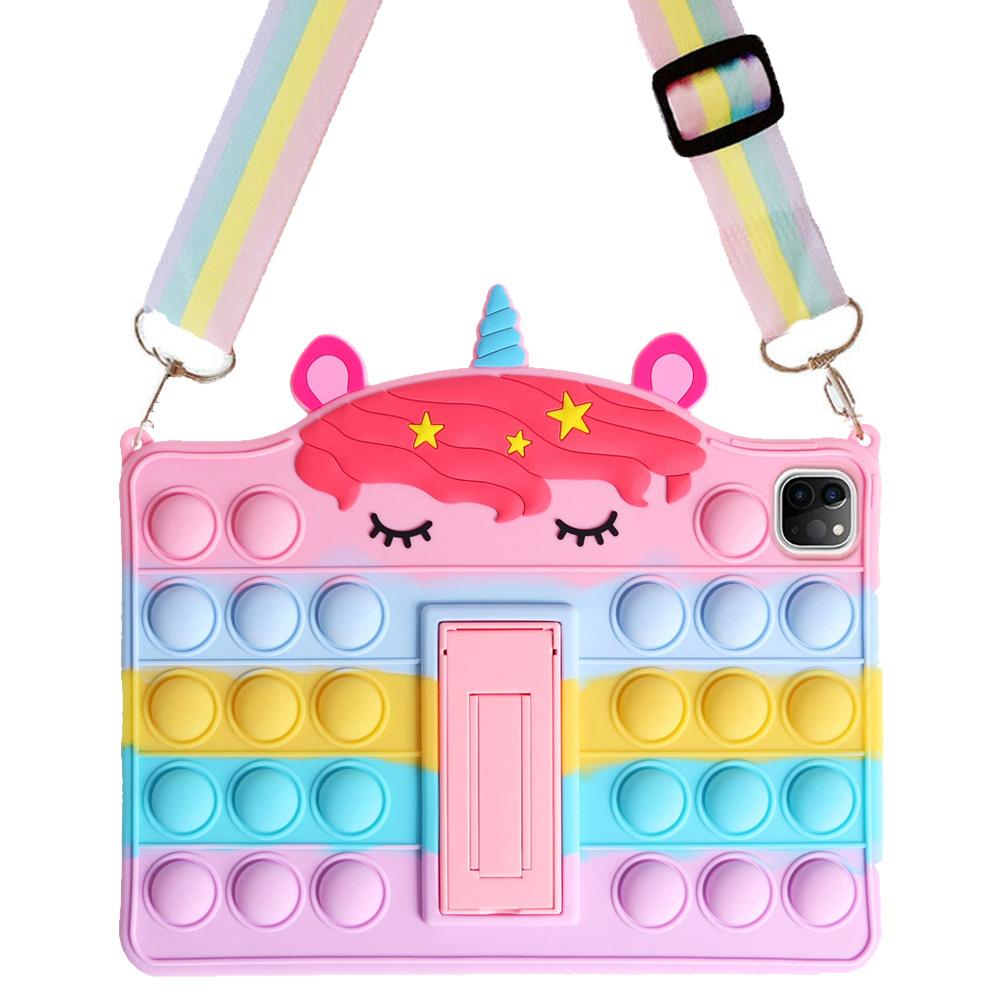 Kids Case for iPad Air 10.9" M1 2022 / 2020 / Pro 11" M2 2022 / M1 2021 / 2020 / 2018, Push Bubble Pop It, with Stand and Strap
