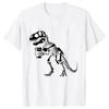 Men's skeleton dinosaur holding coffee, funny pattern printed 100% pure cotton T-shirt, short-sleeved Halloween costume